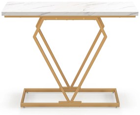 Mesa Lateral Quadrada com Vidro Temperado e Acabamento Dourado e Moldura Geométrica - Preto
