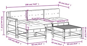 5 pcs conjunto lounge jardim com almofadões madeira maciça