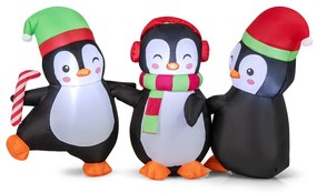 Conjunto de 3 pinguins insufláveis de Natal com iluminação LED Ventilador para pátio, relva, jardim 170 x 56 x 98 cm Multicolor
