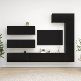 7 pcs conjunto de móveis de TV contraplacado preto