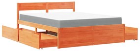 Cama com gavetas e colchão 160x200 cm pinho maciço castanho-mel