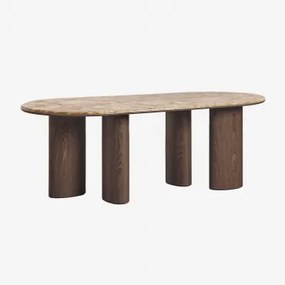 Mesa De Jantar Oval 220x100 Cm Em Mdf E Mármore Dayana Mármore Castanho Emperador & Castanho Nogal Oscuro - Sklum