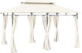 Pérgola de Jardim 397x297x265 cm Pérgola de Exterior com Teto Duplo Paredes Laterais Resistente a Água Creme