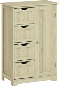 kleankin Armário de Casa de Banho Coluna Estreita com 4 Gavetas e Prateleira Ajustável Estilo Moderno 56x30x83 cm Madeira | Aosom Portugal