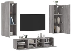 vidaXL 5 pcs móveis de parede p/ TV derivados de madeira cinza sonoma