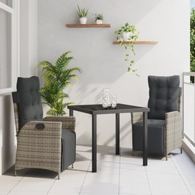 vidaXL Conjunto de Jantar de Jardim 3 Peças Cinza Rattan Poliéster