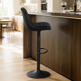 Conjunto 2 bancos de bar, com encosto e apoio para os pés, reguláveis em altura 48,5 x 43 x (93,5-114) cm Pretos