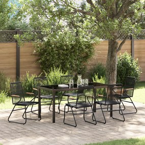 vidaXL Conjunto de Jantar de 7 Peças Preto Rattan PVC