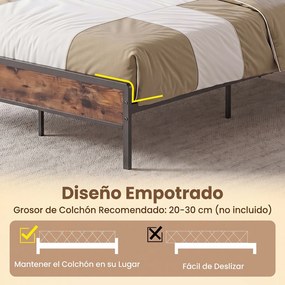 Estrutura de Cama de Casal, 221 x 142 x 141,5 cm (COLCHÃO NÃO INCLUIDO), Iluminação LED Ajustável, Castanho+Preto