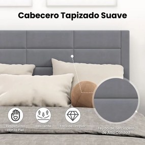 Estrutura de cama 211 x 141 x 109 cm com cabeceira acolchoada (COLCHÃO NÃO INCLUIDO), estrado de ripas de madeira cinza