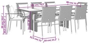 9 pcs conjunto de jantar p/ jardim c/ almofadões vime PE cinza