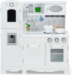 Cozinha de brincar para crianças em madeira com acessórios Telefone, lava-loiça, forno, frigorífico, refrigerador, dispensador de água, luz e som Bran