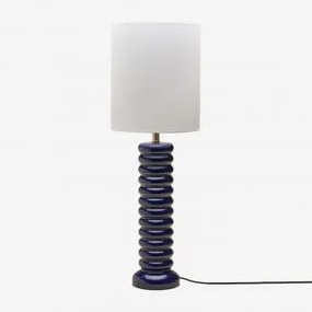 Candeeiro De Mesa Boreto 75 Cm Em Cerâmica E Linho Azul- Marinho - Sklum