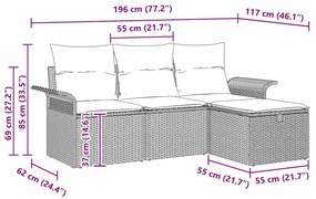 Conjunto de Sofá para Jardim de 4 Peças com Almofadas Castanho Polirat