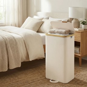 Cesto de roupa suja com tampa, 100L,  42 x 32 x 75 cm Branco Creme