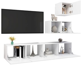 4 pcs conjunto de móveis de TV derivados de madeira branco