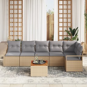 Conjunto de Sofá de Jardim vidaXL 7 Peças com Almofadas Bege Poliratan
