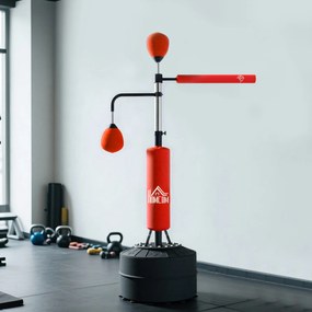 Punching Ball de Boxe com Altura Ajustável com 2 Bolas de Velocidade Barra Giratória 360° 88x50x160-230 cm Vermelho e Preto
