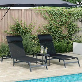 vidaXL Espreguiçadeiras com mesa 2-pessoa 3 pcs Preto e antracite