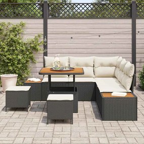 Conjunto de Sofá de Jardim com 8 Peças e Almofadas Pretas de Polyratta