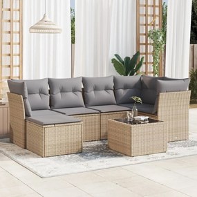7 pcs conjunto de sofás p/ jardim com almofadões vime PE bege