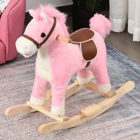 Cavalo de balanço para crianças acima de 36 meses Com boca e cauda móveis Música 65x32,5x61 cm Rosa