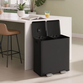 Caixote do lixo de cozinha, 2 x 30 L, 2 compartimentos 64 x 58,5 x 37 cm preto