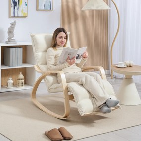 Cadeira de baloiço estofada, cadeira relaxante com braços e estrutura em aço, para sala de estar, quarto, cor creme