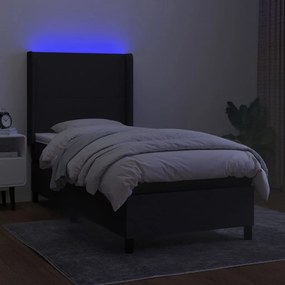 Cama box spring c/ colchão e LED 80x200 cm tecido preto