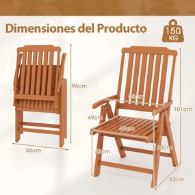 Cadeira dobrável para jardim em HDPE para todas as condições meteorológicas com apoios para os braços, encosto curvo e assento com ripas Castanho