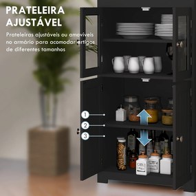 HOMCOM Armário de Cozinha com 2 Portas de Vidro Temperado 2 Prateleira