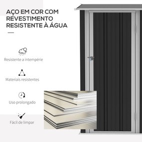 Outsunny Abrigo de Jardim 1,07m² 142x84x189cm Abrigo de Jardim de Aço Galvanizado com Porta Fechadura e Orifícios de Drenagem para Armazenamento de Ferramentas Cinza