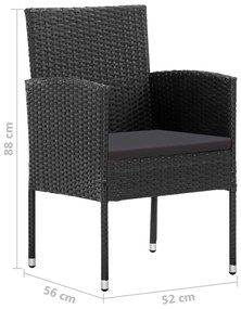 5 pcs conjunto de jantar para jardim vime PE preto