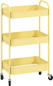 Carrinho Auxiliar com Rodas de 3 Níveis Carrinho de Cozinha com 3 Cestos e 2 Pegas 45x30,6x79 cm Amarelo