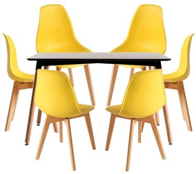 Conjunto Mesa Retangular 120x 80cm Preta e 6 Cadeiras Nórdicas Kelen - Amarelo