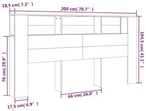 Armário de cabeceira 200x18,5x104,5 cm branco