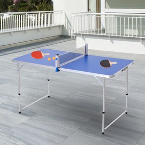 Outsunny Mesa de ping-pong dobrável em altura ajustável de 3 níveis com pás e bolas 160x80x54 / 62 / 70cm Carga máxima 30kg
