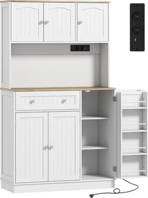 Armário de Cozinha Alto com Estação de Carregamento 6 Portas 1 Gaveta Prateleiras Ajustáveis 4 Prateleiras 100x40x173 cm Branco