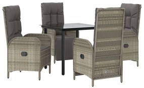 5 pcs conjunto jantar jardim c/ almofadões vime PE preto/cinza