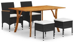 vidaXL 5 pcs conjunto de jantar para jardim preto