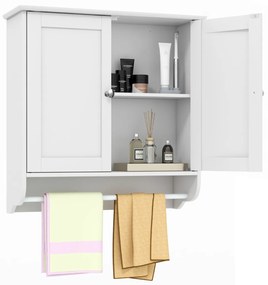 Armário de parede para casa de banho com 2 portas, barra de toalha, prateleira ajustável, organizador de armazenamento de cozinha 60 x 21 x 61 cm Bran