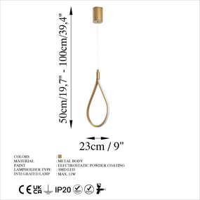 Candeeiro Chandelier Damla – Ouro – 23x50-100x10 cm