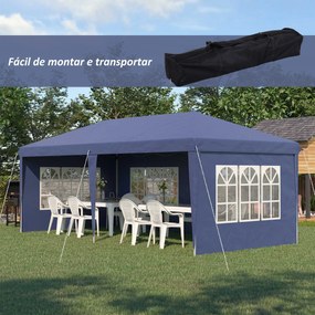 Tenda Dobrável com 4 Paredes Laterais Amovíveis 4 Janelas e Bolsa de Transporte 585x295x270 cm Azul