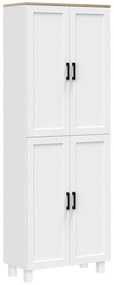 HOMCOM Armário de Cozinha com 4 Portas e Prateleiras Ajustáveis Anti-Tombo 60x30x170,5 cm Branco