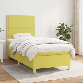 vidaXL Cama com molas/colchão 100x200 cm tecido verde
