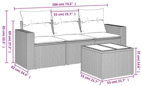 4 pcs conjunto de sofás para jardim c/ almofadões vime PE bege
