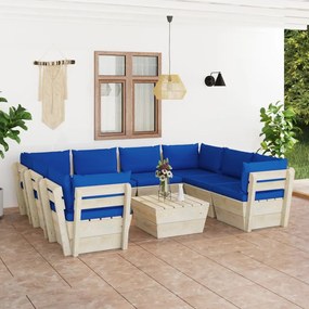 vidaXL 9 pcs conjunto lounge de paletes + almofadões madeira de abeto