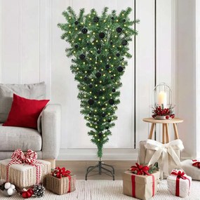 vidaXL Árvore de Natal Artificial Pré-iluminada de Cabeça para Baixo com Conjunto de Bolas