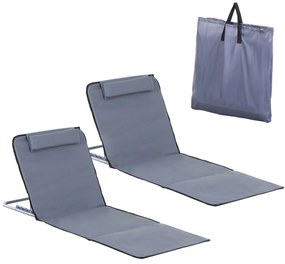 Outsunny Conjunto de 2 esteiras de praia com encosto reclinável em 5 níveis, bolsa de transporte e apoio de cabeça 48x134x36-45 cm | Aosom Portugal