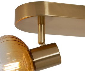 Candeeiro de teto redondo dourado com vidro âmbar 3 luzes - Teddy Moderno